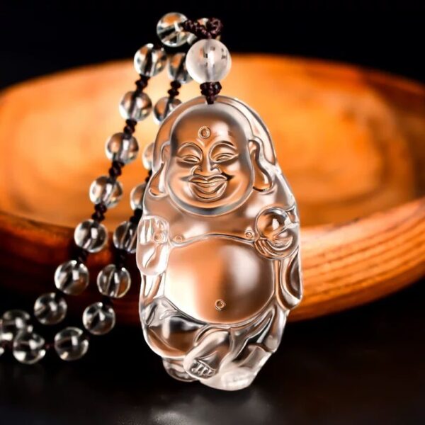 Natural white crystal Buddha pendant for women jade Maitreya Buddha head laughing Buddha necklace peace pendant amulet - Image 4