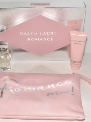 Ralph Lauren Romance 3 Piece Gift Set (1 oz Eau de Parfum Spray + Wristlet + 2.5 oz Sensuous Body Moisturizer)