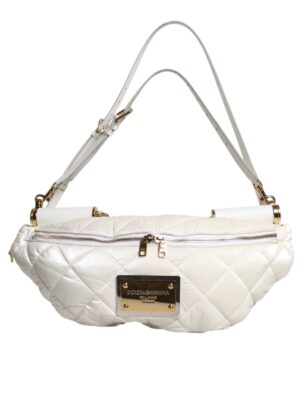 Dolce & Gabbana White Quilted Logo Plaque Belt Waist Fanny Pack Women's Bag (Pre-Owned)