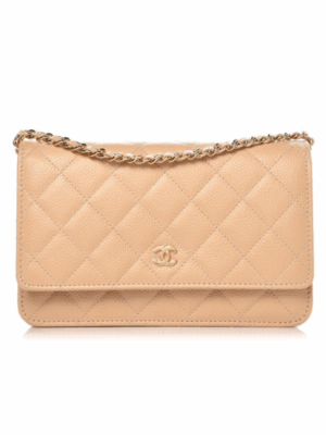 CHANEL QUILTED WALLET ON CHAIN - BEIGE
