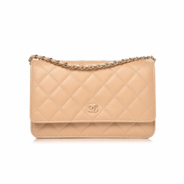 CHANEL QUILTED WALLET ON CHAIN - BEIGE