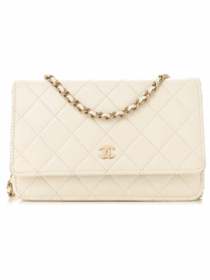 CHANEL QUILTED WALLET ON CHAIN - WHITE