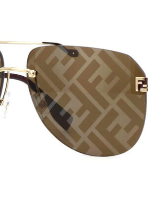 Fendi Sky FE40115U Rimless Gold FF Logo Aviator Sunglasses